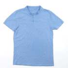 F&F Mens Blue Cotton T-Shirt Size S Henley