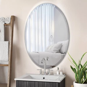 Plain Bathroom Mirror Wall Mounted Modern Bevelled Luxury Frameless Oval Mirror - Picture 1 of 15