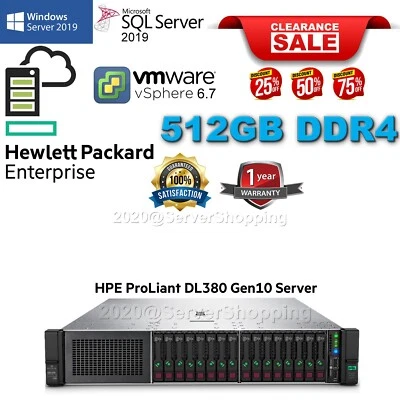 HP ProLiant DL380 Gen10 G10  2x Gold 6138  512GB DDR4  8x 1.8TB SAS  2x960GB SSD - Image 1 of 4