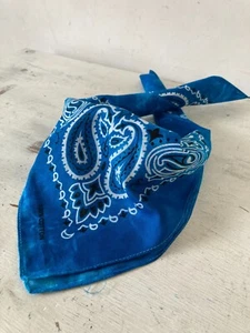 Cotton Square Neck Scarf Neckerchief Bandana Blue Paisley Tie Dye NEW UNWORN - Picture 1 of 5