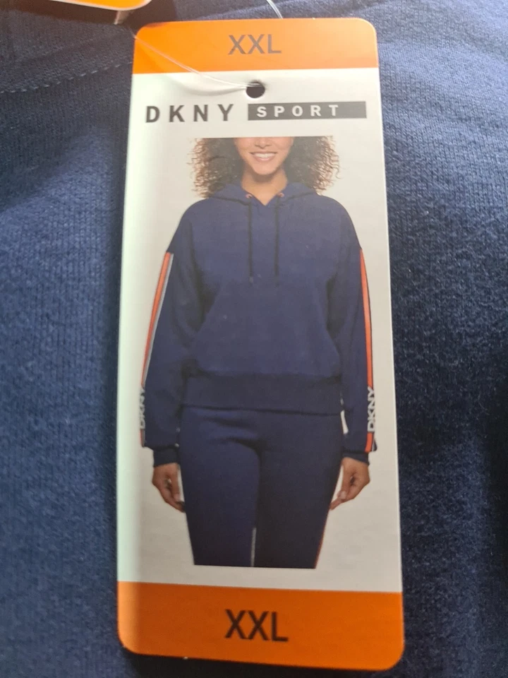 Ladies DKNY Sports Hoodie Size XXLarge Navy. Orange/White DKNY Sleeve Detail