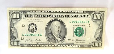 1977 One Hundred Dollar Bill $100 Federal Reserve Note, Serial # L00195131A - Image 1 of 2