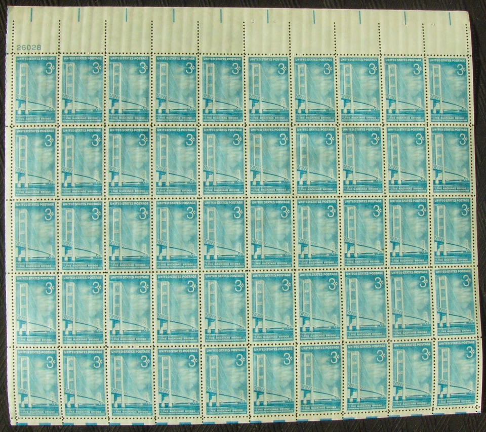 US 3¢ stamp SC #1109 MACKINACK BRIDGE full sheet MNH 1958. - Image 1 of 1