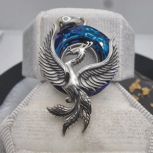 Phoenix Pendant with Exquisite Blue Crystal Annulus 925 Sterling Silver - Bild 1 von 3