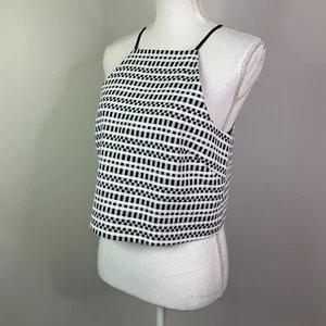 Country Road Halterneck Top Cropped Cami Navy Blue Plaid Check Womens Medium - Picture 1 of 12
