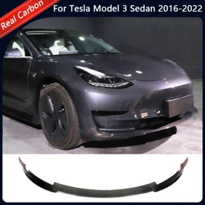 For Tesla Model 3 Sedan 2016-2022 Carbon Front Bumper Lip Chin Spoiler Splitters - Picture 1 of 13