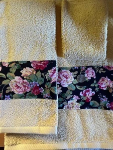 New Custom Hand Decorated Bath Towel 3 piece set Shabby Chic Yellow Floral Roses - Picture 1 of 2