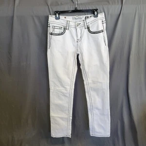 Miss Me Jeans Signature Cropped Size 28 White Black Stitching - Picture 1 of 13