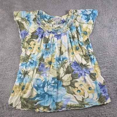Camisa Caribbean Joe para mujer XL amarilla floral sin mangas escote con volantes algodón Foto 1 de 4