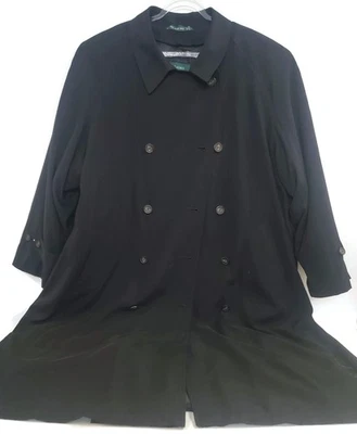 Abrigo Lauren Ralph Lauren Para Hombre 52R Negro Doble Pecho Trench Forro Extraíble Foto 1 de 4