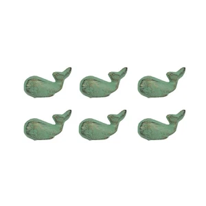Set of 6 Verdigris Green Cast Iron Whale Drawer Pulls Bathroom Cabinet Knobs - Picture 1 of 4