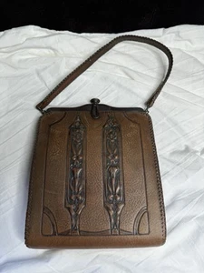 Antike Meeker Leder verziert Jugendstil kleine Handtasche 1918 Deko Geldbeutel - Bild 1 von 6