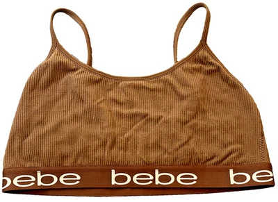 Sutiã esportivo feminino Bebe marrom alças ajustáveis logotipo pulôver sem fio tamanho XL - Imagem 1 de 4