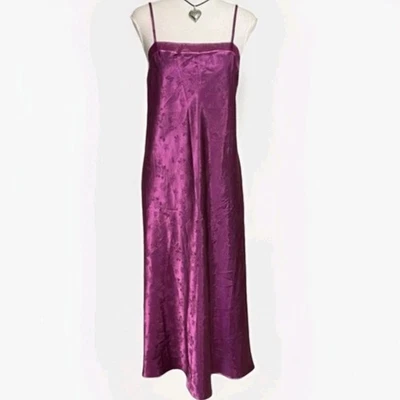 Jaclyn Smith Vintage Camisón Vestido sin Mangas M Satinado Púrpura BROCADO Caprichoso Y2K  Foto 1 de 4