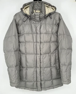 Chaqueta acolchada de plumón de ganso The North Face para mujer talla M gris 600 longline con capucha Foto 1 de 4