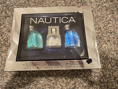Nuevo Sellado Nautica Juego de Regalo 3 Piezas Azul Clásico Blanco Vela Eau de Toilette Foto 1 de 3