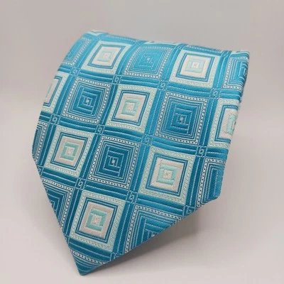 Corbata Daniel Ellissa 100% Poliéster Azul Blanco Cuadrados Geométricos Foto 1 de 4