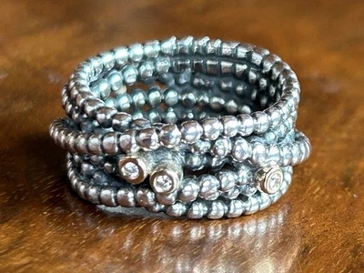 Pandora Ring, bicolor mit drei kleinen Diamanten, 925er Silber, Gr. 52 - Bild 1 von 4