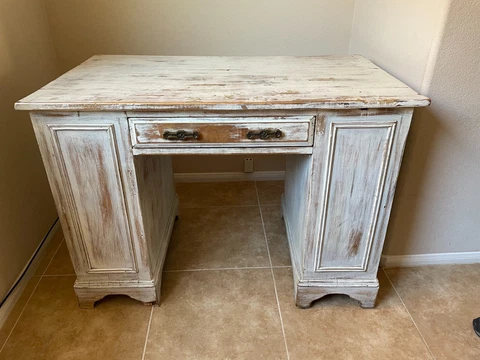 Vintage Shabby Chic Whitewashed Writing Desk with Shelves on Side Cover