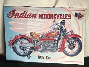 Indian Motorcycles Vintage Embossed Metal Sign 1937 Four Eric Wehder 1996 - Picture 1 of 2