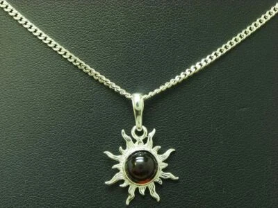 925 Argento Sterling Collana Pendente Con Ambra Ricoperto / Vero / 61,0cm - Immagine 1 di 3