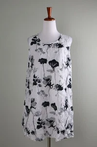 COMFY USA $119 Crinkle Black White Floral Casual Tunic Tank Top Size Small - Picture 1 of 7