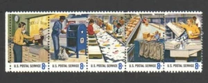 Vintage Unused US Postage Strip 8 Cent Stamps POSTAL PEOPLE Clerks Sorters MailM - Picture 1 of 2