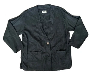 Black Linen Cardigan Andrea Jovine Sleek Minimalist Unique Neckline Edgy Goth - Picture 1 of 7