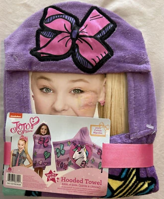 JoJo Siwa Hooded Beach Pool Bath Towel Purple Unicorn Hearts & Hair Bows New - Image 1 of 3