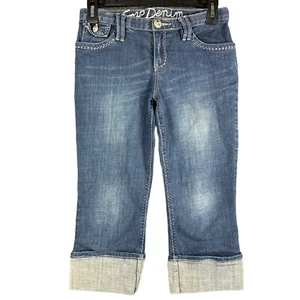 Gap Kids Denim Crop Jeans Youth 12 Distressed Adjustable Cuffed Blue Stretch - Picture 1 of 12