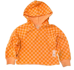 NWT Gap Girls Small 6-7 Orange Checkerboard Hooded Sweatshirt - Picture 1 of 7