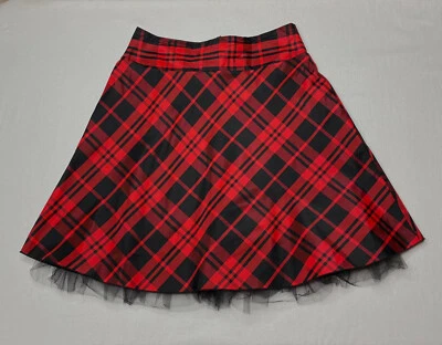 Heart Soul Womens Skirt sz 10 Red Black Plaid Tulle Trim Lightweight Lined - Image 1 of 4