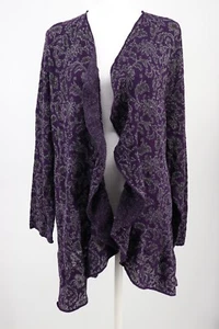 Catherines Cardigan Womens Plus 3X Purple Silver Metallic Floral Ruffle Knit New - Picture 1 of 10