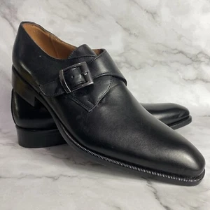 Cuero Italiano Negro Correa de Monje Cuero Formal Zapatos de Vestir Hechos en Italia/43-10 - Imagen 1 de 8