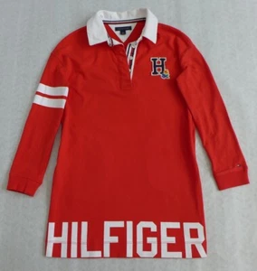 TOMMY HILFIGER Red Cotton Long Sleeve Polo Logo Dress Girl's Size 7 - Picture 1 of 15