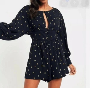 Free People Women’s Romper Love Grows Keyhole Black Combo XS - Picture 1 of 10