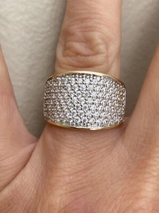 Schöner runder klarer CZ Micro Pave Set 925 Silber 14kt vergoldet Bandring Größe 8 - Bild 1 von 7