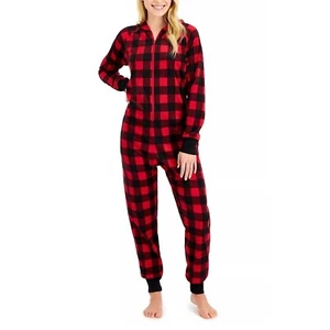 Family Pajamas Women's Sz XXL Hooded Fleece One Piece Pajamas Red Buffalo Check - Picture 1 of 6
