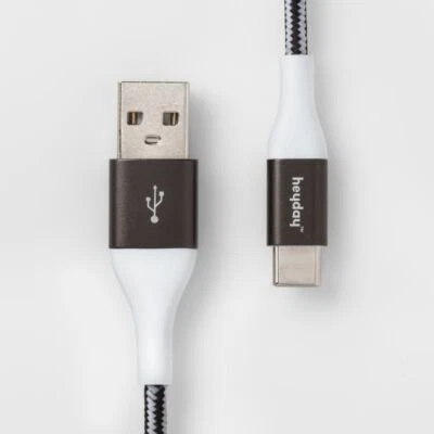 USB-C to USB-A Braided Cable - heyday White & Black - Image 1 of 3