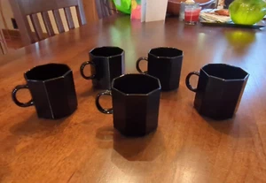 Vintage ARCOROC France OCTIME Black Glass Demitasse Mug ~ Set of Five (5) - Picture 1 of 4