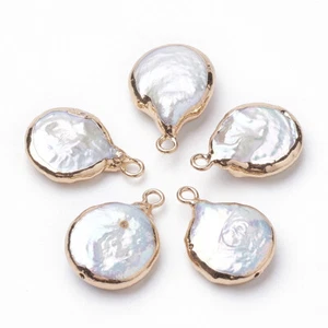 10Pcs Golden Electroplate Natural Baroque Freshwater Pearl Charms 16~22x15x4~8mm - Picture 1 of 2