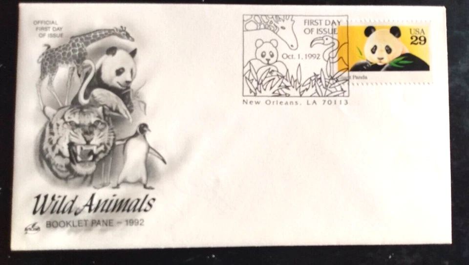 GIANT PANDA BEAR WILD ANIMAL   1992 ARTCRAFT CACHET FDC UNADDR - Image 1 of 1