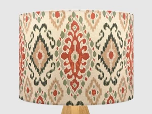 Cream Orange Ikat Fabric Handmade Drum Lampshade / Lightshade Lamp or Ceiling UK - Picture 1 of 10