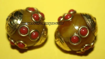 2 Nepalese Beads Tibet Beads handmade beads Amber resin Coral beads B79 - Image 1 of 3