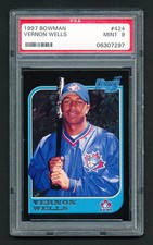 1997 BOWMAN BASEBALL 424 VERNON WELLS RC BLUE JAYS ROOKIE CARD PSA 9 MINT