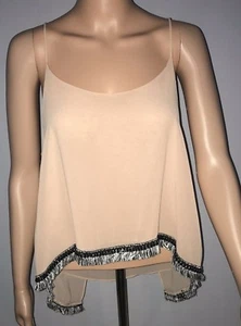 T Bags Los Angeles Womens Swing Tank Top Size M Dusty Rose Sheer Boho Fringe Hem - Picture 1 of 7