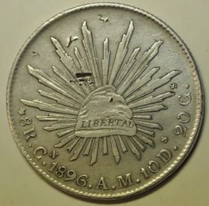 mw27679 Mexico Silver 8 Reales 1896 Cn AM  Culiacan Mint    KM#377.3 - Picture 1 of 2