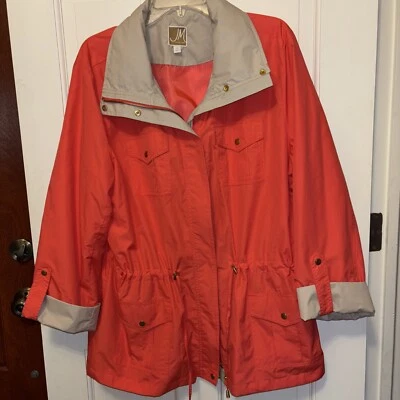 Chaqueta de lluvia para mujer JM Collection talla XL coral/beige resistente al agua a presión, cremallera Foto 1 de 4