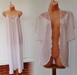 N6 VTG ST MICHAEL M&S WHITE 70'S NIGHTDRESS & NEGLIGEE WRAP SET 12/14 M NWOT - Picture 1 of 14