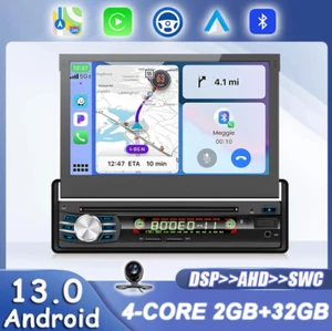 7" Single 1 DIN Flip out Car Stereo Radio Player Carplay Android 14.0 DSP DVD CD - Picture 1 of 18